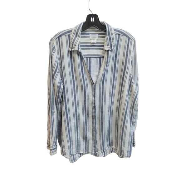 Sigrid Olsen Women's size Medium Striped Linen Button up Quiet Luxury Shirt Top - Picture 1 of 11